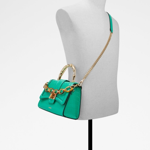 Aldo Dark Green Aubray Top Handle Bag with Gold Chain - Picture 6 of 6